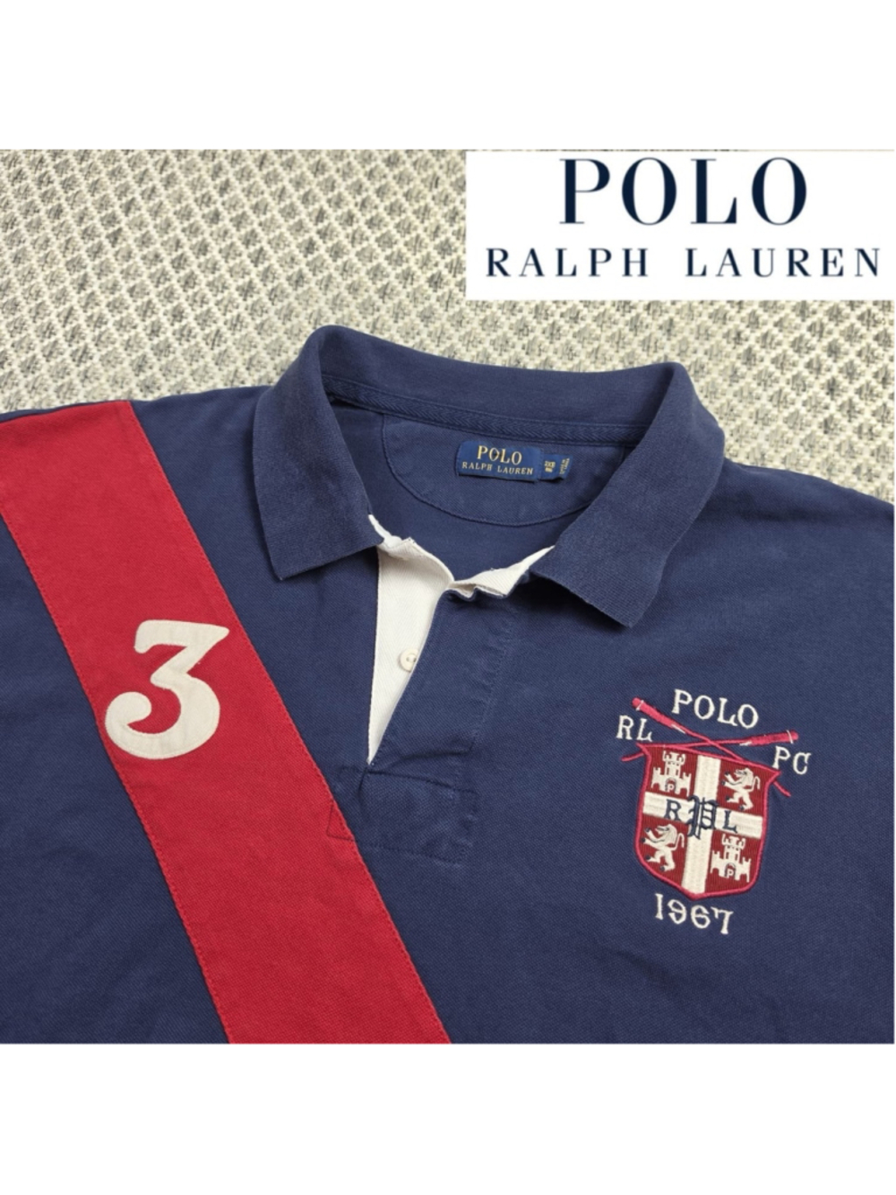 Polo Ralph Lauren Mens 3XB Navy Red Sash #3 Crest Big Tall Polo Shirt 1967